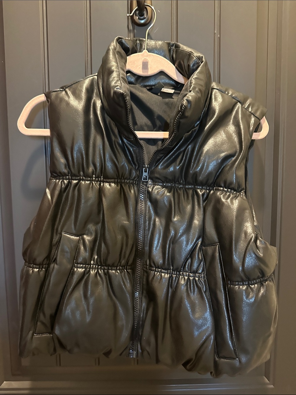 Divided Black Faux Leather Puffer Vest